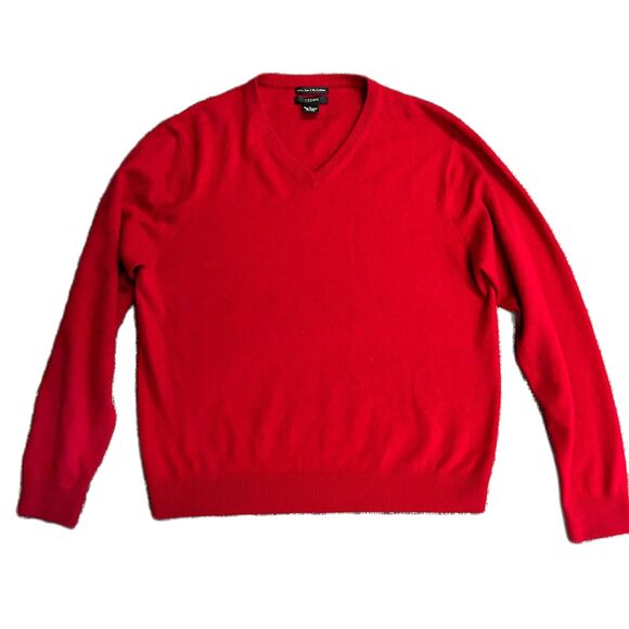Cezani Men's Red 100% Cashmere V-Neck Long Sleeve Sweater Size L - Picture 2 of 11